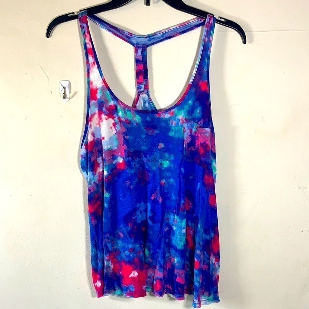 Lush racer back crop tank with pocket blue/Pink Small